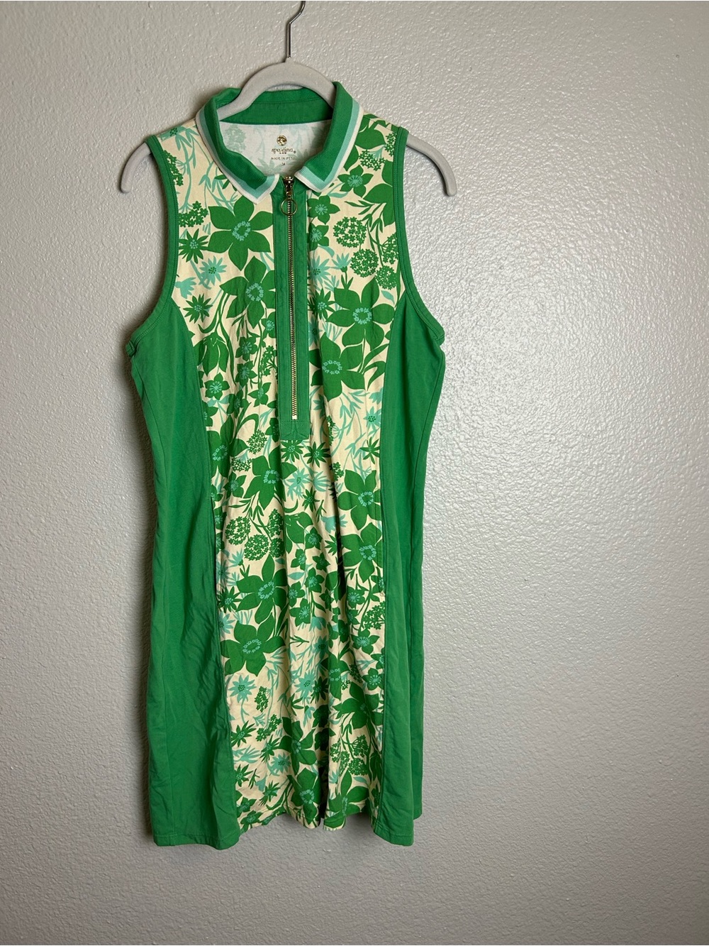 Spartina 449 Light Half zip Women's midi Dress Sz M Floral Old Money  luxury